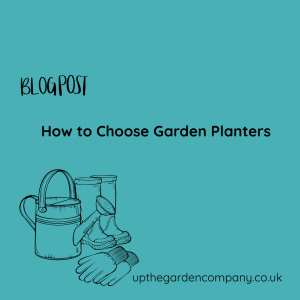 Blog Post. How to Choose Garden Planters. Image: outline of watering can, garden gloves and welly boots