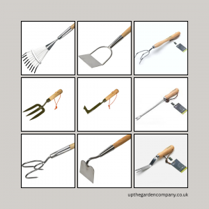 Burgon and Ball Weeding Tools.
Daisy Grubber, Hand Fork, Weeding Fork, Cultivating Claw (long and short handled) Patio Weeder, Dutch Hoe, Draw Hoe, Dandelion Weeder.
upthegardencompany.co.uk