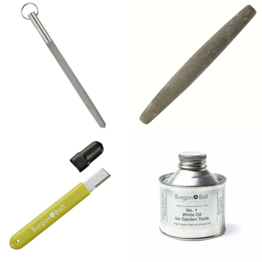Burgon and Ball Garden Tool Maintenance Equipment.
Sharpening Stone, Oil, Blade Edge Restorer, Sharpening Steel