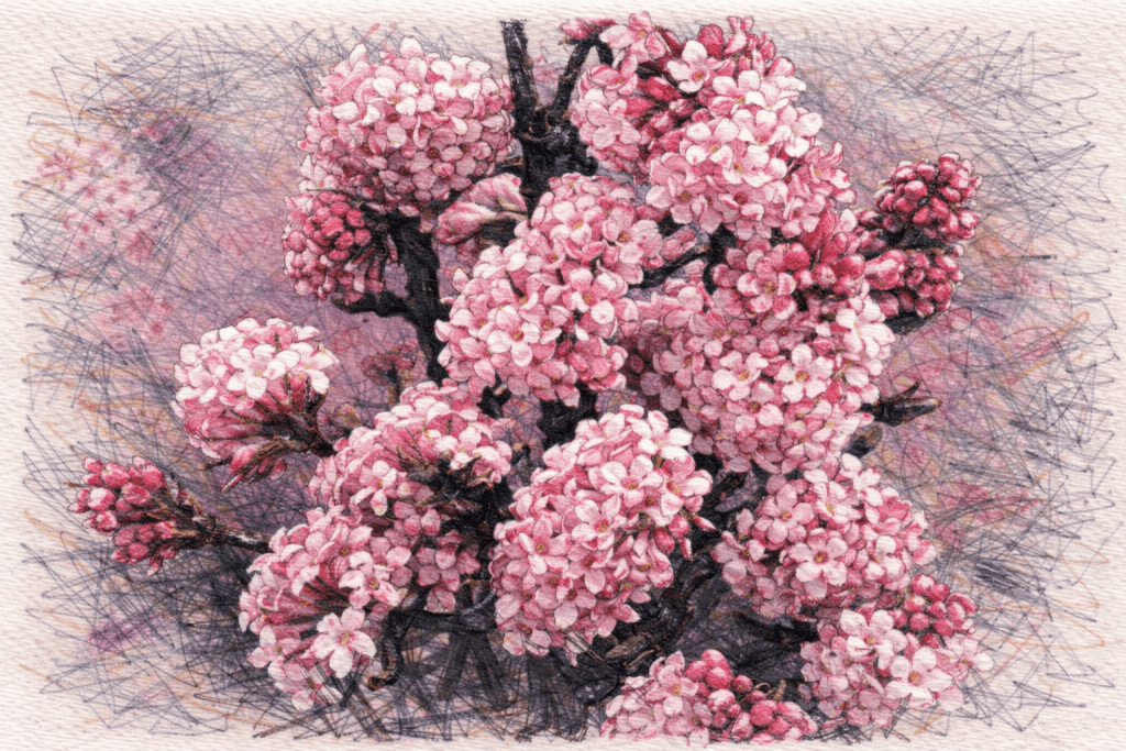 Viburnum x bodnantense 'Dawn' - Fragrant Viburnum.
Winter Interest Shrub
