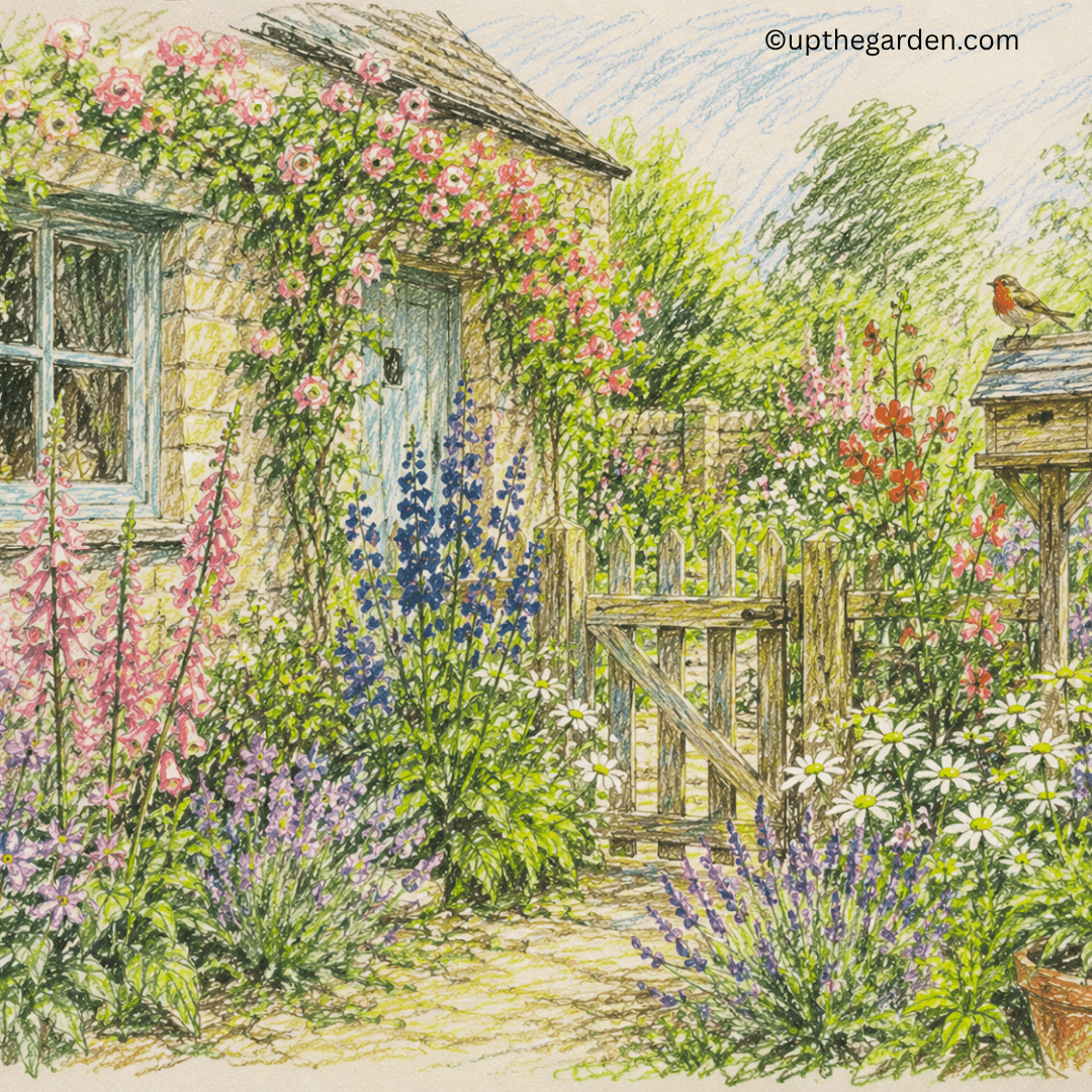 The June Garden. Colouring Pencil Sketch